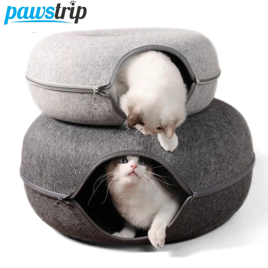 PurrNest Duo – Gemütliches Donut-Katzenbett und Spieltunnel